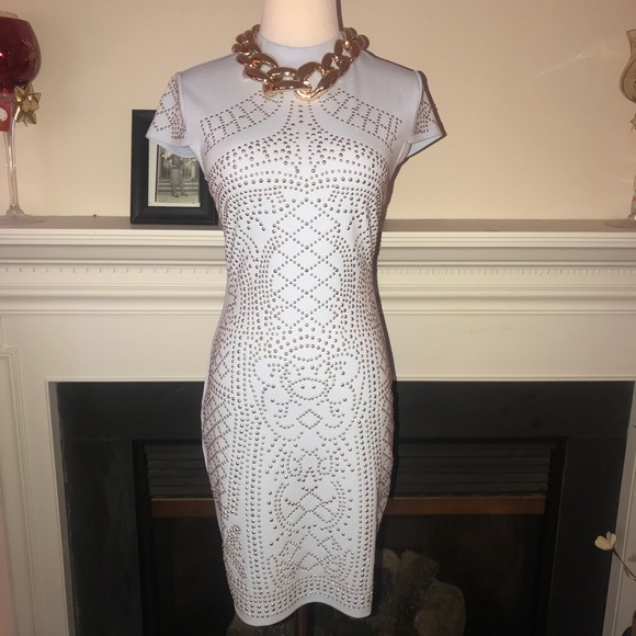 Banjul | Powder Blue Studded Cap Sleeve Dress - Picture 1 of 8